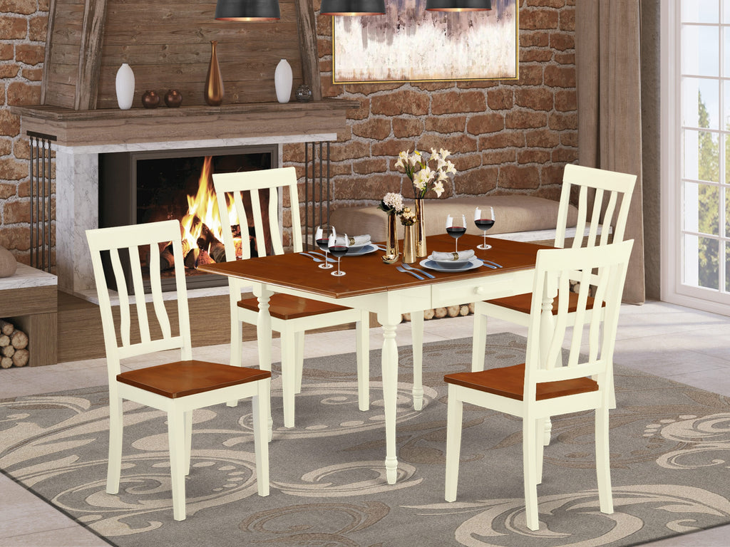 MZAN5-X1L-F Stylish 5-Piece Dining Set with Drop Leaf Table and Four Chairs in Buttermilk & Cherry Finish