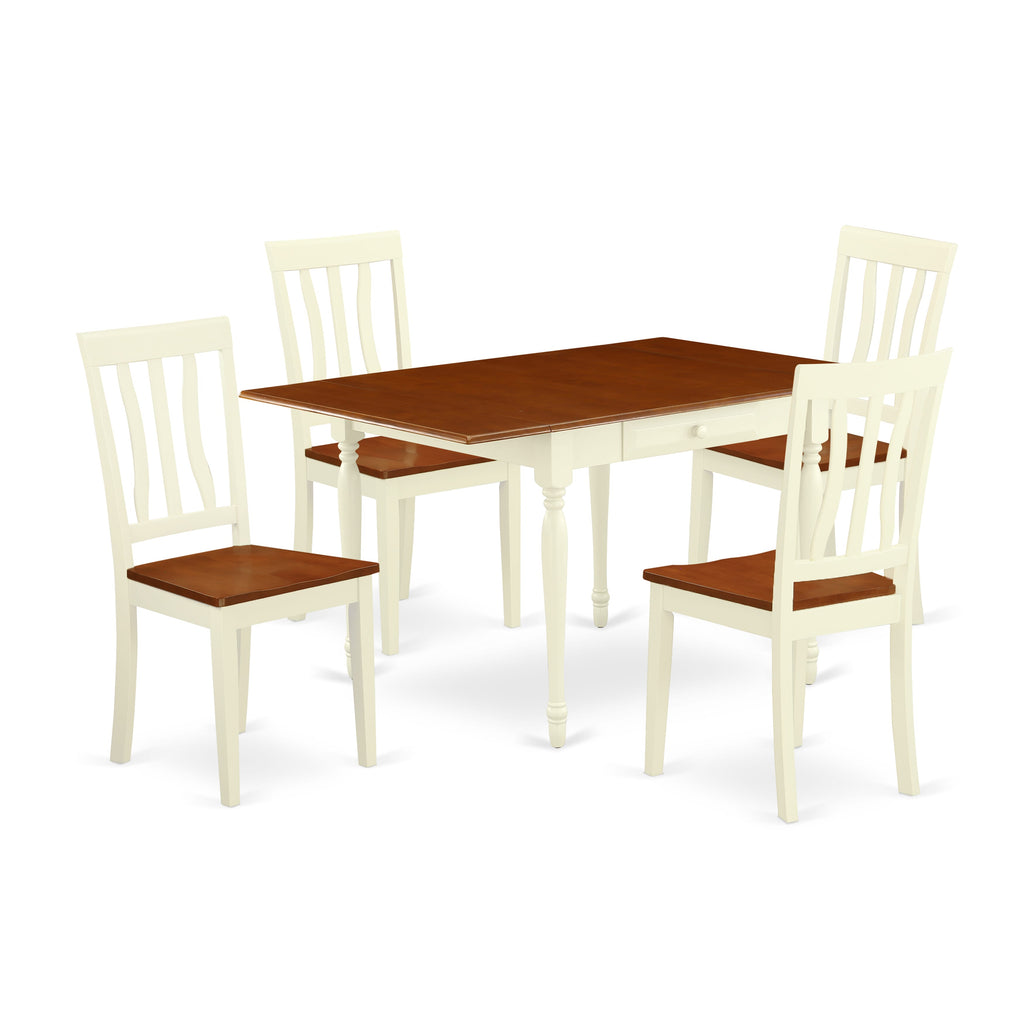 MZAN5-X1L-F Stylish 5-Piece Dining Set with Drop Leaf Table and Four Chairs in Buttermilk & Cherry Finish