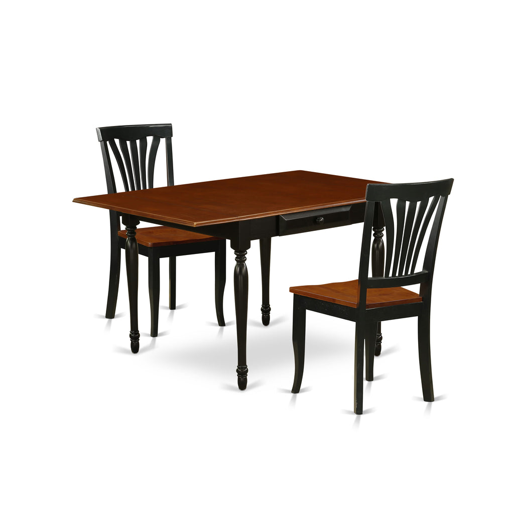 MZAV3-PQF-X Compact 3-Piece Dining Ensemble Rectangle Dropleaf Table & Two Chairs Set, Black Cherry