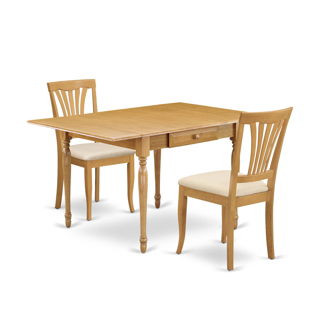 MZAV3-R61-R Elegant 3-Piece Oak Dining Set with Dropleaf Table & Two Upholstered Chairs