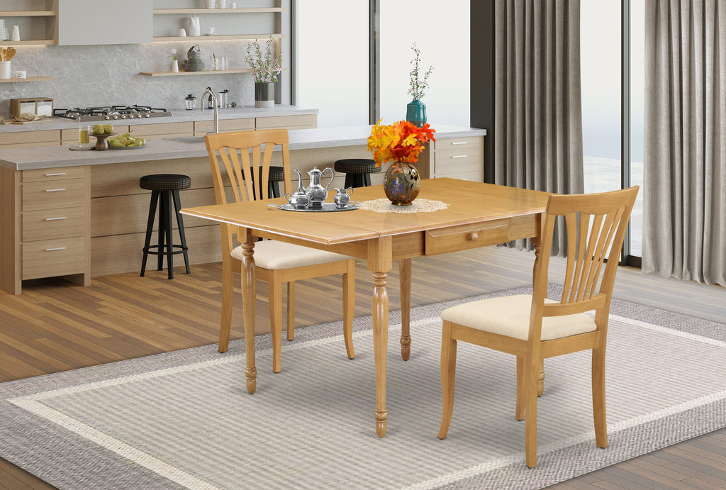 MZAV3-R61-R Elegant 3-Piece Oak Dining Set with Dropleaf Table & Two Upholstered Chairs