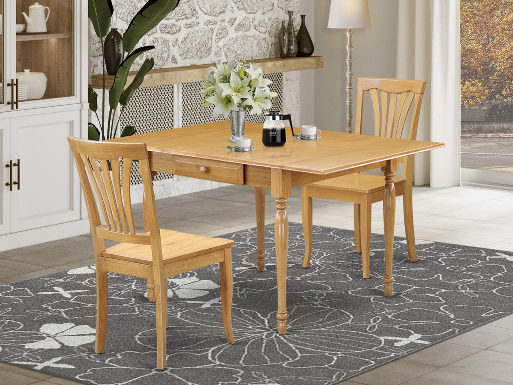 MZAV3-RZ5 Dining Set 3-Piece Rectangle Table & 2 Chairs with Drop Leaf Feature, 36x54 Inch Size, in Oak Finish