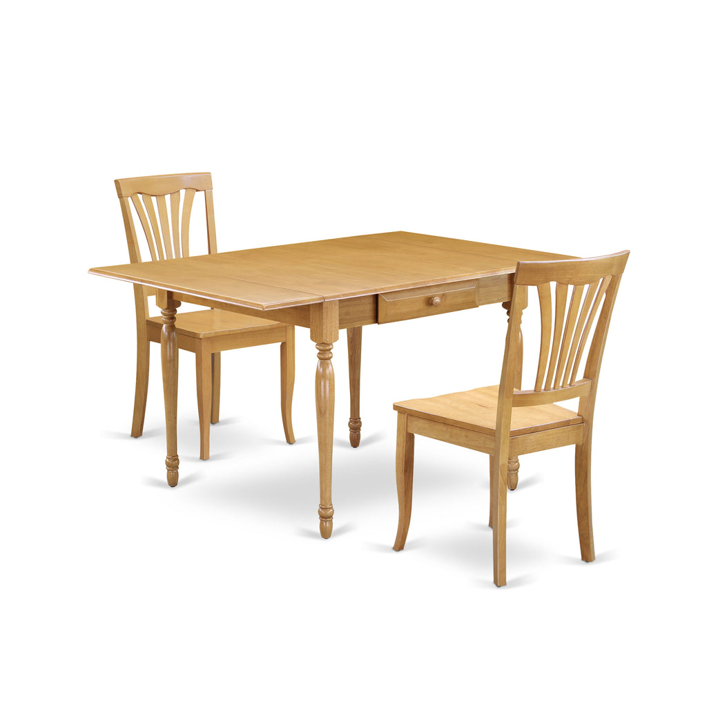 MZAV3-RZ5 Dining Set 3-Piece Rectangle Table & 2 Chairs with Drop Leaf Feature, 36x54 Inch Size, in Oak Finish