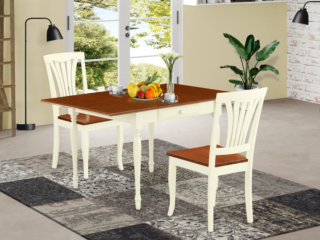 MZAV3-F2H-U Compact 3-Piece Set Rectangular Dropleaf Table & 2 Wooden Chairs, 36x54, Buttermilk Cherry