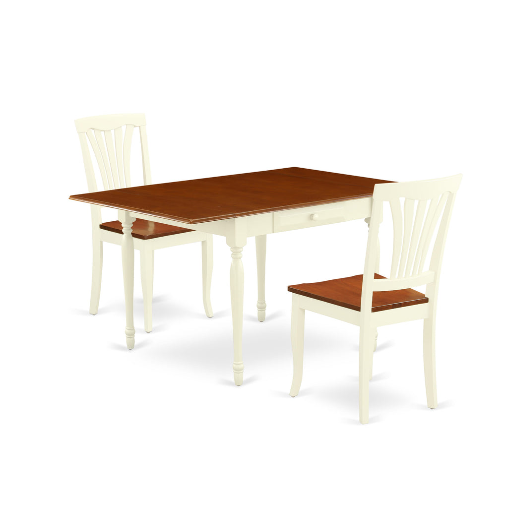 MZAV3-F2H-U Compact 3-Piece Set Rectangular Dropleaf Table & 2 Wooden Chairs, 36x54, Buttermilk Cherry