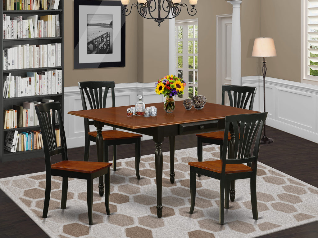 MZAV5-I2H-F 5 Piece Dining Set for Four with Dropleaf Table and Chairs - 36x54 Inches, Black & Cherry