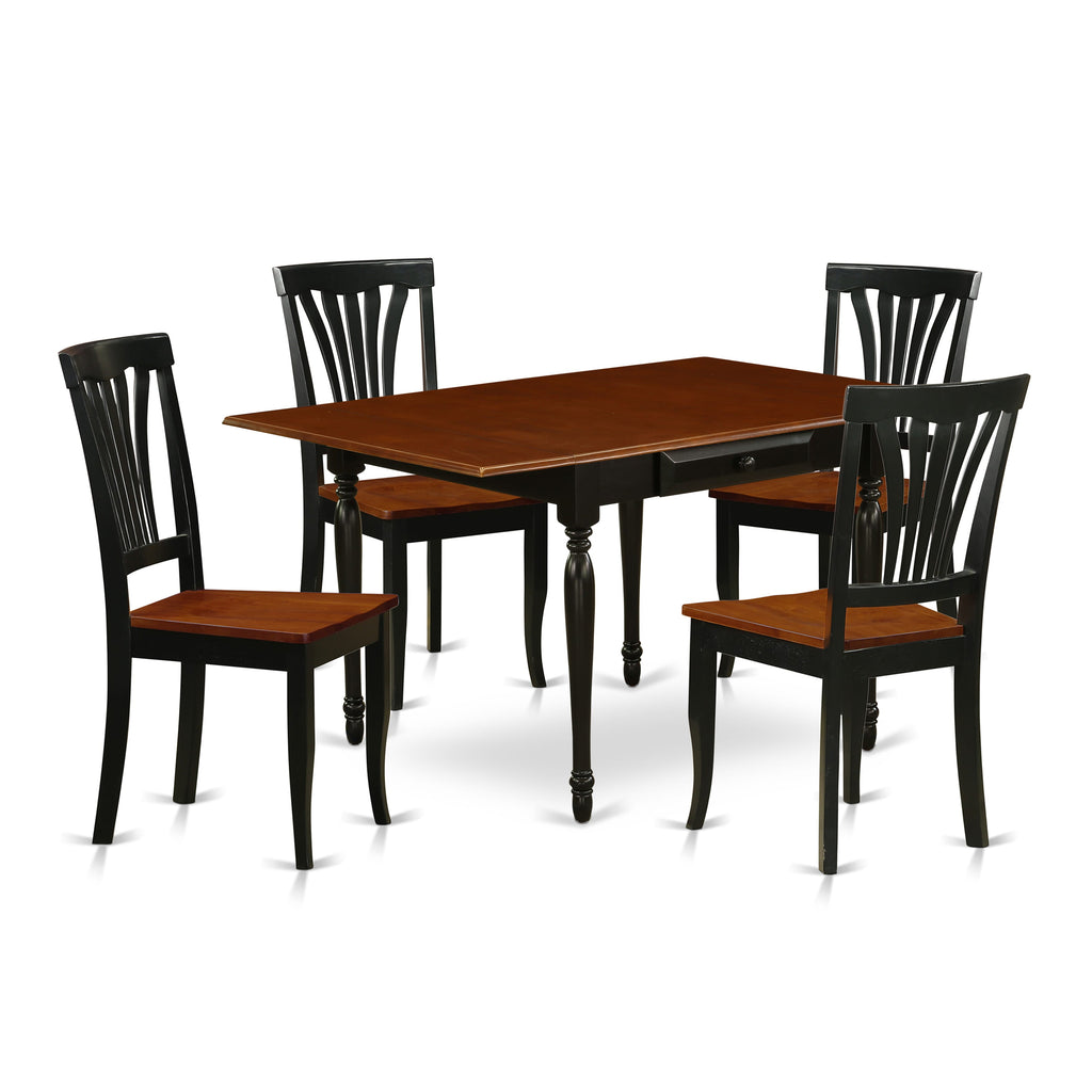 MZAV5-I2H-F 5 Piece Dining Set for Four with Dropleaf Table and Chairs - 36x54 Inches, Black & Cherry