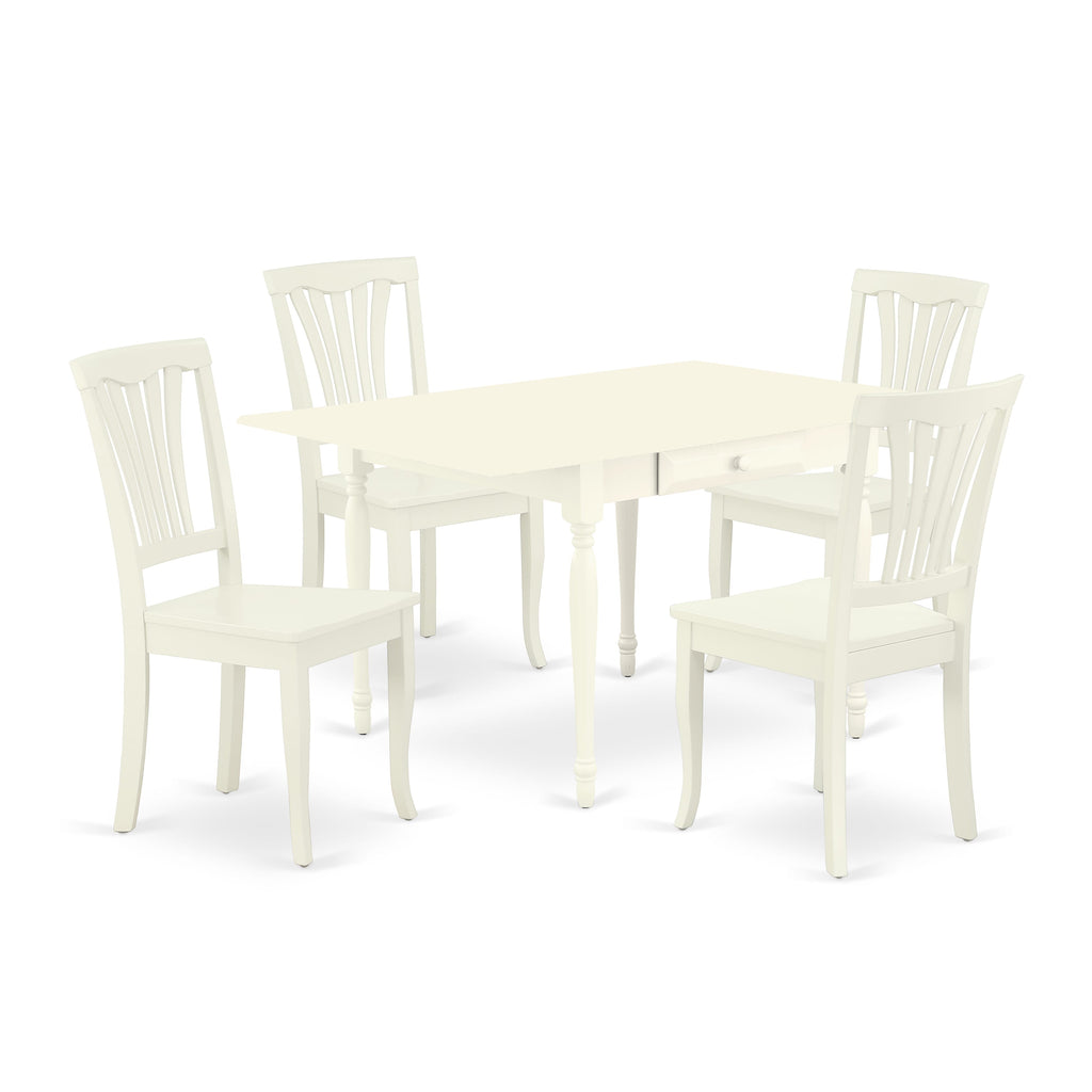 MZAV5-QX2-M 5-Piece Dining Set Drop-Leaf Table & Four Chairs, Elegant White Finish