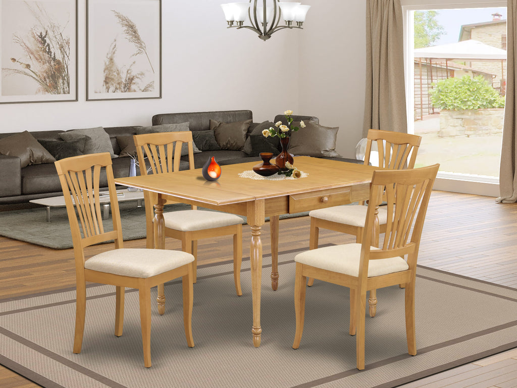 MZAV5-3UT-Q 5 Piece Oak Dining Ensemble with Dropleaf Table and Cushioned Seats