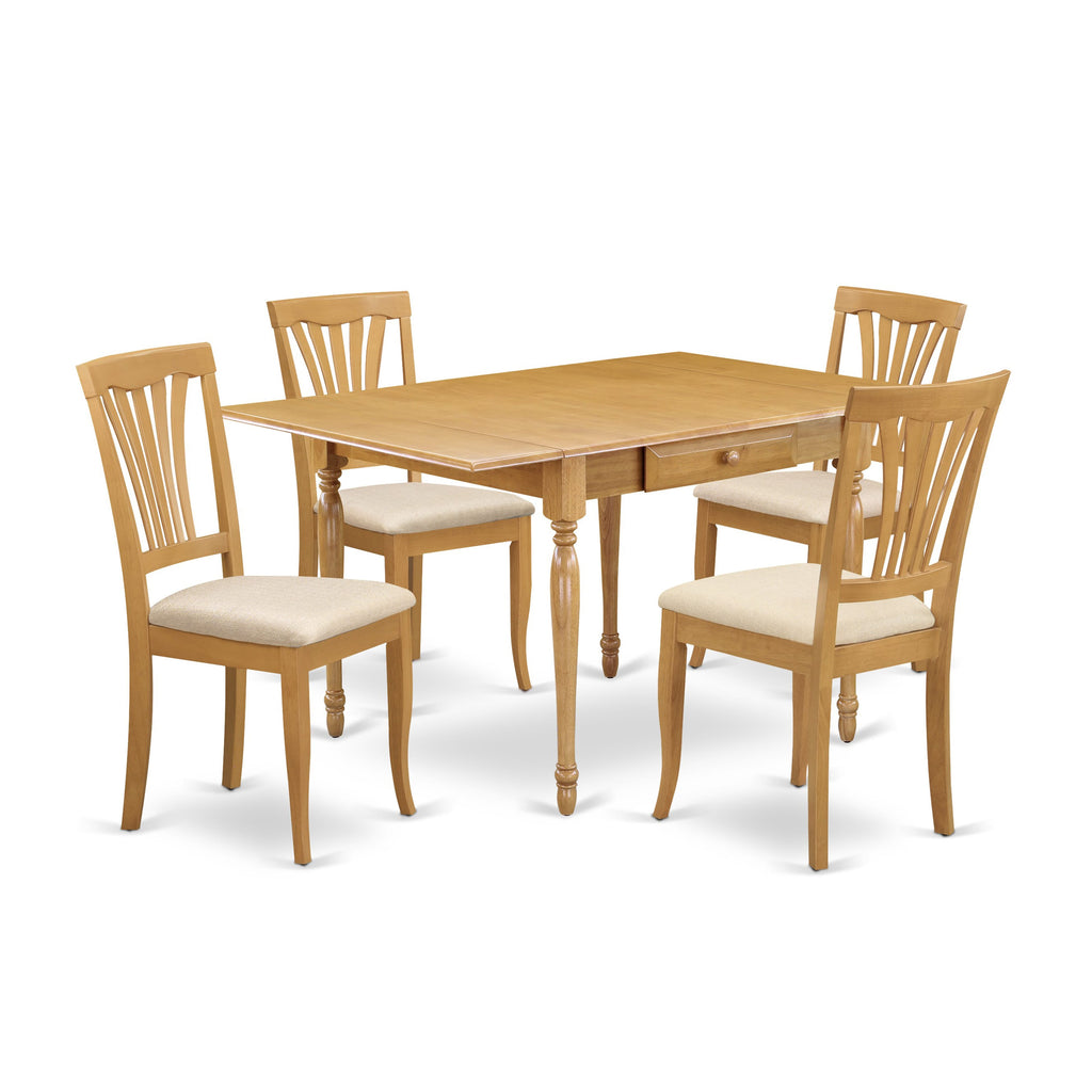 MZAV5-3UT-Q 5 Piece Oak Dining Ensemble with Dropleaf Table and Cushioned Seats