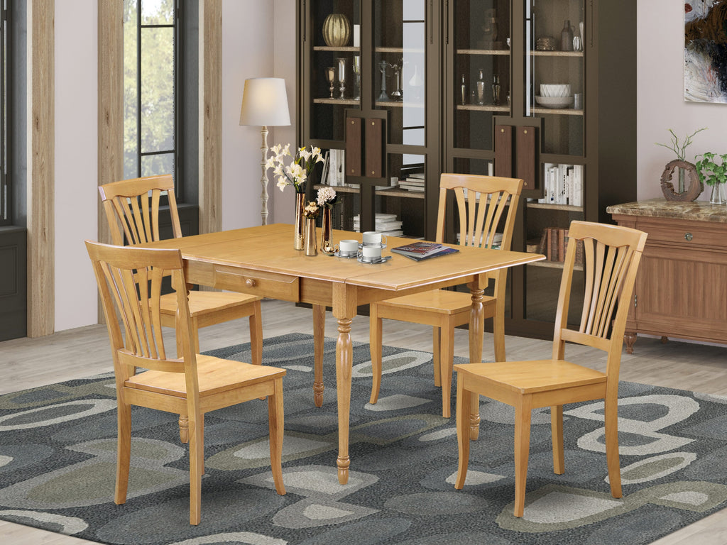 MZAV5-0MA-R 5-Piece Oak Dining Set with Dropleaf Table & 4 Chairs, 36x54