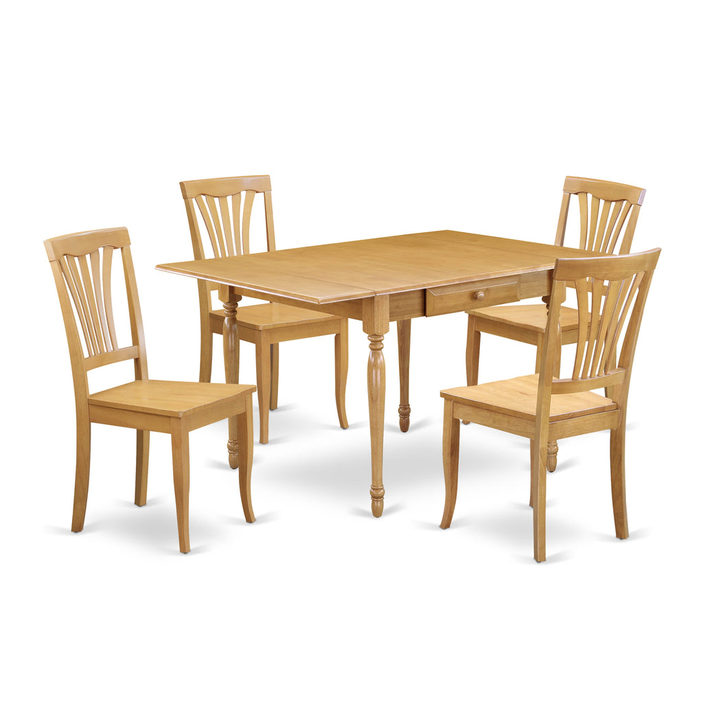 MZAV5-0MA-R 5-Piece Oak Dining Set with Dropleaf Table & 4 Chairs, 36x54