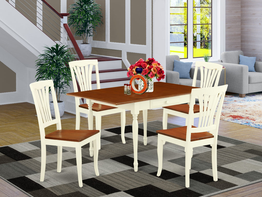 MZAV5-HC6-D Ensemble 5-Piece Rectangle Table with Dropleaf & 4 Chairs, 36x54, Cherry & Creamy