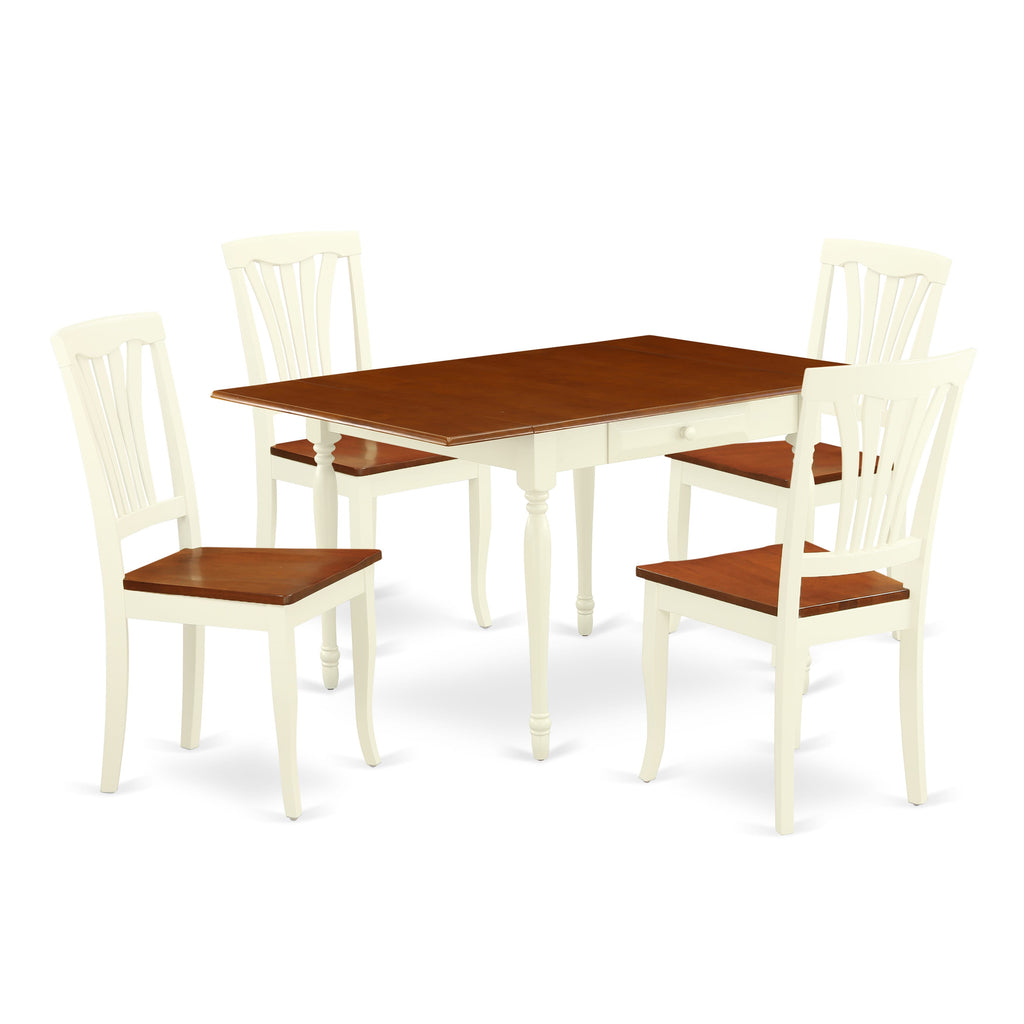 MZAV5-HC6-D Ensemble 5-Piece Rectangle Table with Dropleaf & 4 Chairs, 36x54, Cherry & Creamy