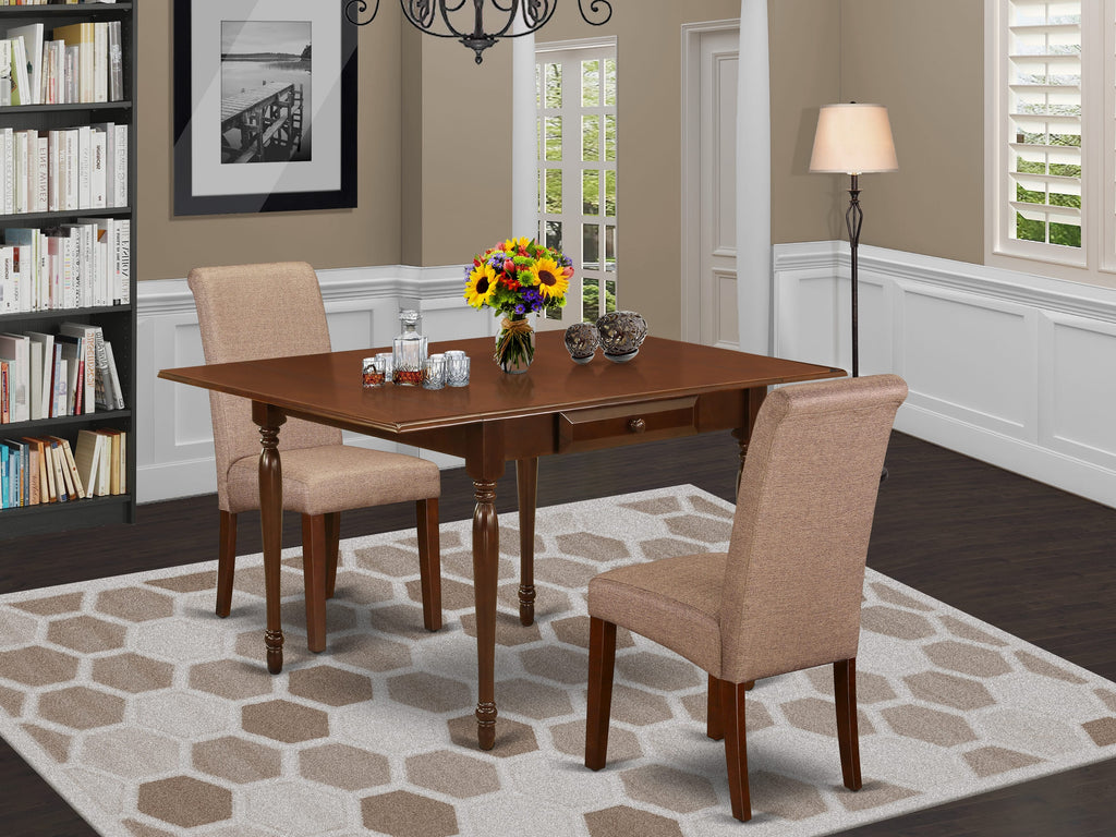 3-Piece Dining Set MZBA3-Z5U-Q3 with Dropleaf Table & 2 Upholstered Chairs, Mahogany Edition