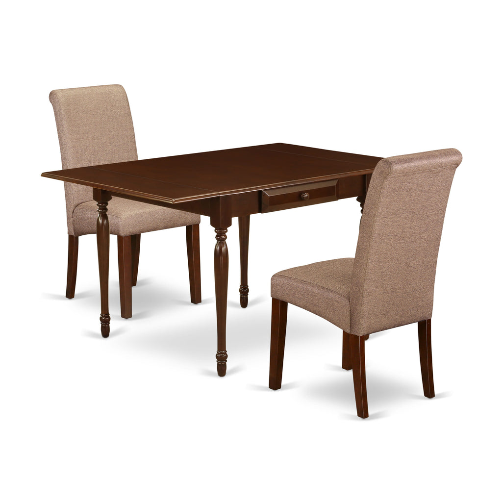 3-Piece Dining Set MZBA3-Z5U-Q3 with Dropleaf Table & 2 Upholstered Chairs, Mahogany Edition