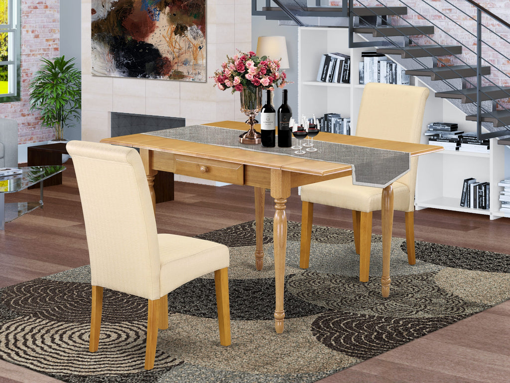 MZBA3-C3W-IC 3-Piece Dining Collection Rectangle Table with Dropleaf & 2 Linen Chairs, 36x54