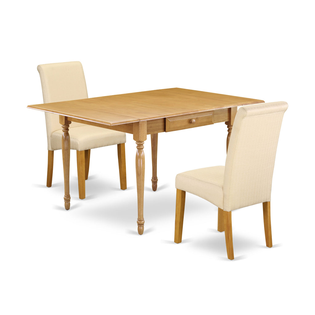 MZBA3-C3W-IC 3-Piece Dining Collection Rectangle Table with Dropleaf & 2 Linen Chairs, 36x54