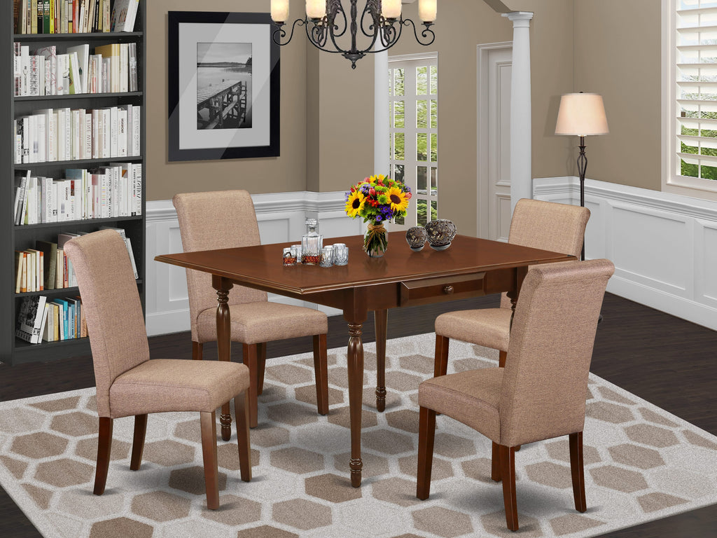MZBA5-4XU-2W Elegant 5-Piece Dining Set Wood Table with Dropleaf and Linen Chairs