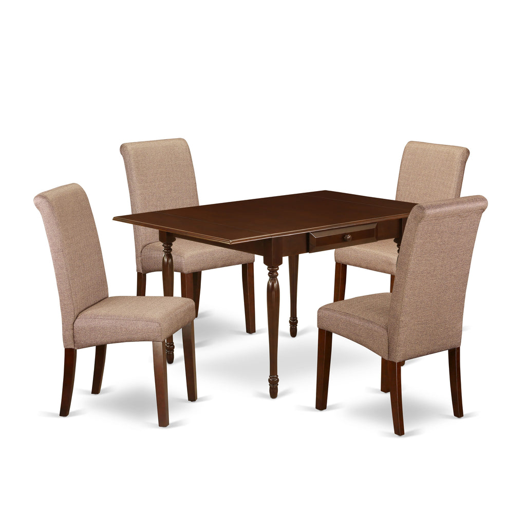 MZBA5-4XU-2W Elegant 5-Piece Dining Set Wood Table with Dropleaf and Linen Chairs