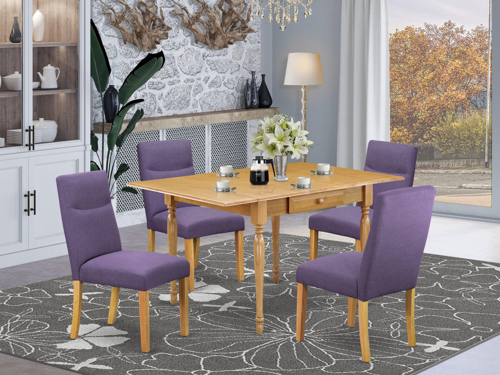 MZBE5-9SO-12 5-Piece Dining Ensemble with Dropleaf Table and Linen Chairs for Cozy Mealtime