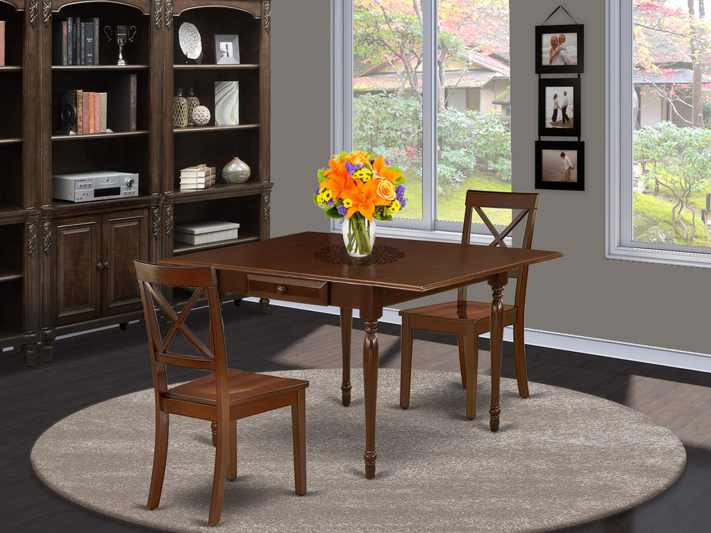MZBO3-I3T-R Stylish 3-Piece Dropleaf Table & Chair Set with Rectangle Table, Mahogany 36x54