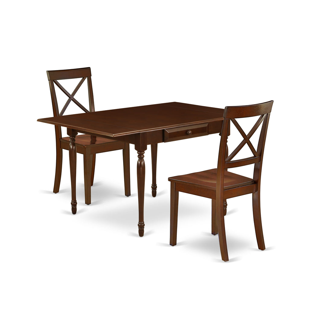 MZBO3-I3T-R Stylish 3-Piece Dropleaf Table & Chair Set with Rectangle Table, Mahogany 36x54
