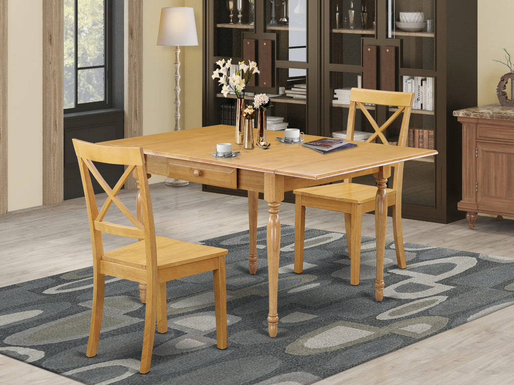 MZBO3-BKC-D Three-Piece Dining Set with Drop Leaf Table & Two Wooden Seats, Rectangular, 36x54 Inch