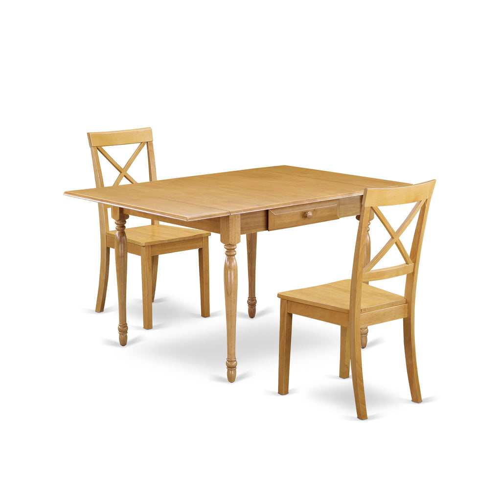 MZBO3-BKC-D Three-Piece Dining Set with Drop Leaf Table & Two Wooden Seats, Rectangular, 36x54 Inch