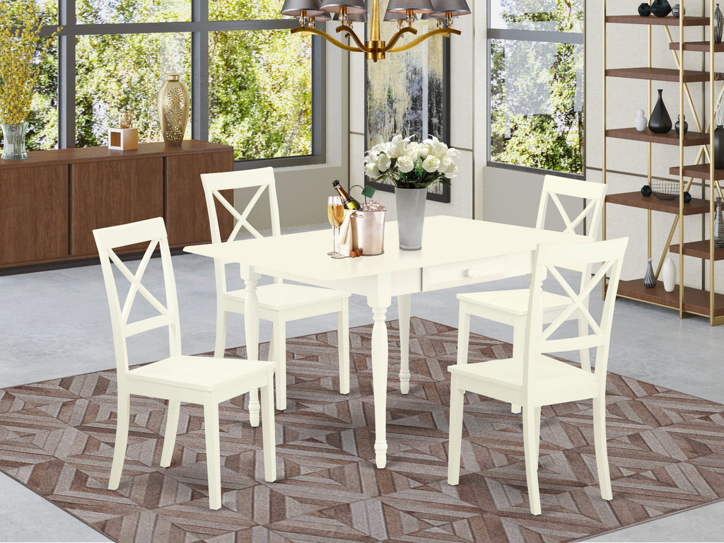 MZBO5-3AJ-N Irresistible 5-Piece Dining Ensemble with Rectangle Table and Classic Wooden Chairs, Linen Finish