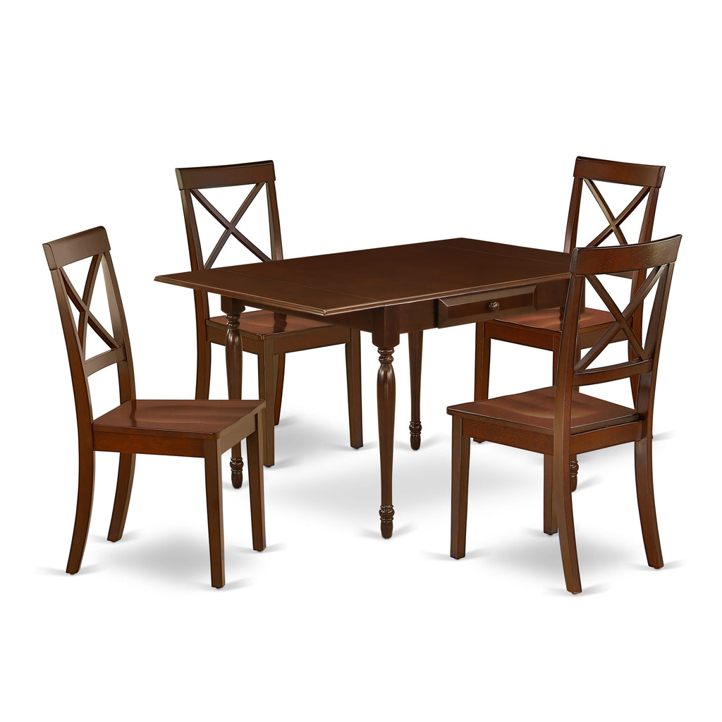 MZBO5-98R-B 5-Piece Dining Set Mahogany Table with Dropleaf & 4 Chairs, 36x54 Elegance