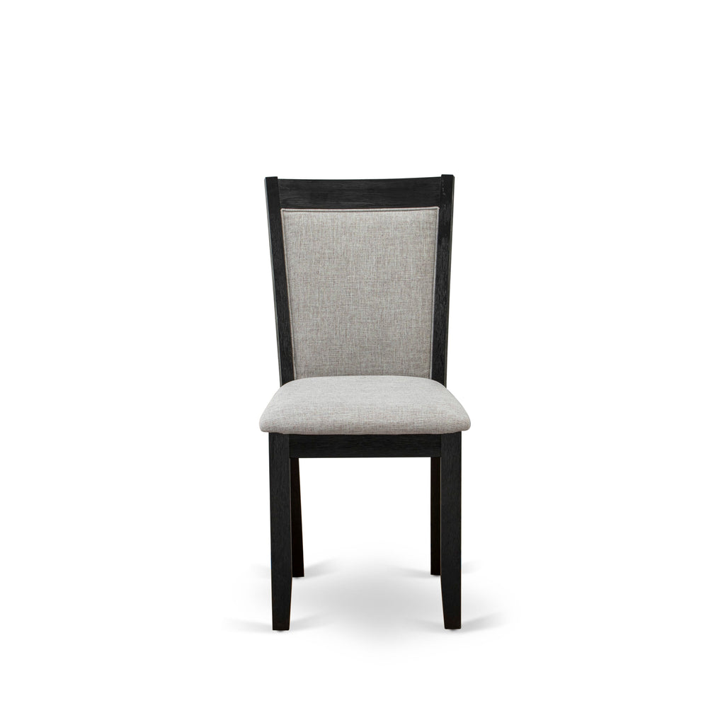 ANMZ5-Z0B-T9 - 5 Piece Dining Ensemble with Round Table & 4 Shitake Linen Chairs, Wirebrushed Black Finish