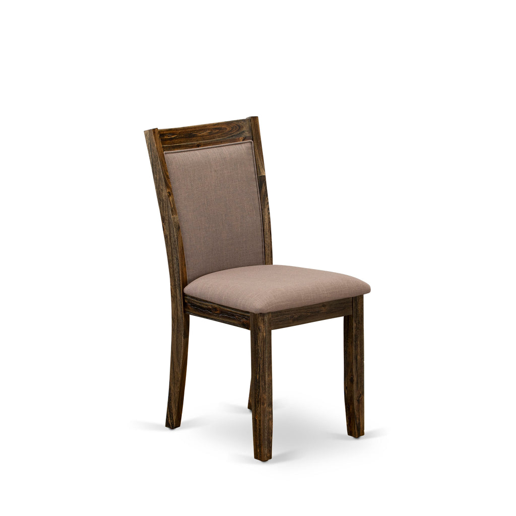 I3MZ5-SGL 5-Piece Dining Ensemble Elegant Round Table with 4 Coffee Linen Chairs, 48-Inch Distressed Jacobean Finish