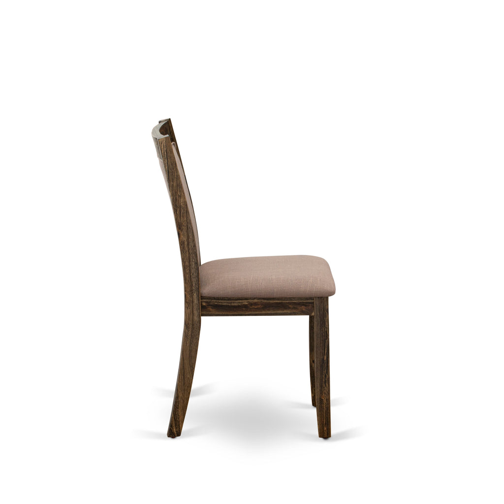 I3MZ5-SGL 5-Piece Dining Ensemble Elegant Round Table with 4 Coffee Linen Chairs, 48-Inch Distressed Jacobean Finish