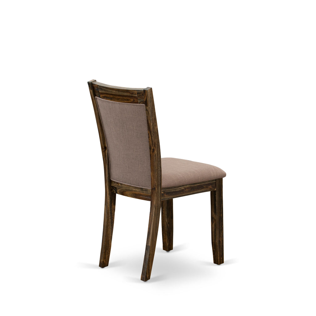 I3MZ5-SGL 5-Piece Dining Ensemble Elegant Round Table with 4 Coffee Linen Chairs, 48-Inch Distressed Jacobean Finish