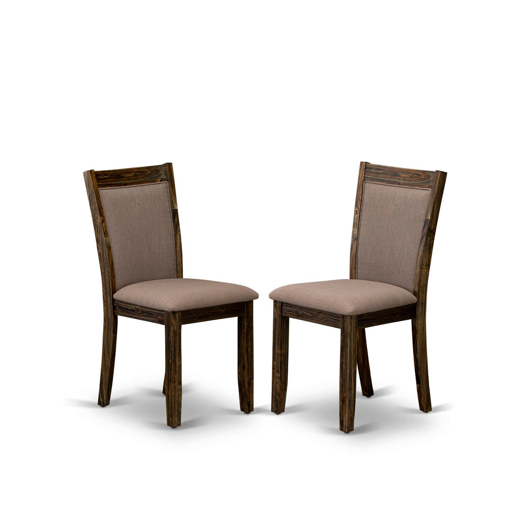 I3MZ5-SGL 5-Piece Dining Ensemble Elegant Round Table with 4 Coffee Linen Chairs, 48-Inch Distressed Jacobean Finish