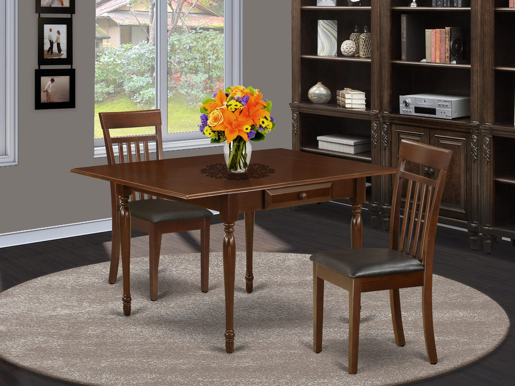 MZCA3-CFC-KS Compact Dining Ensemble with Flip-Top and Faux Leather Seating - 3 Piece Set, Mahogany Finish