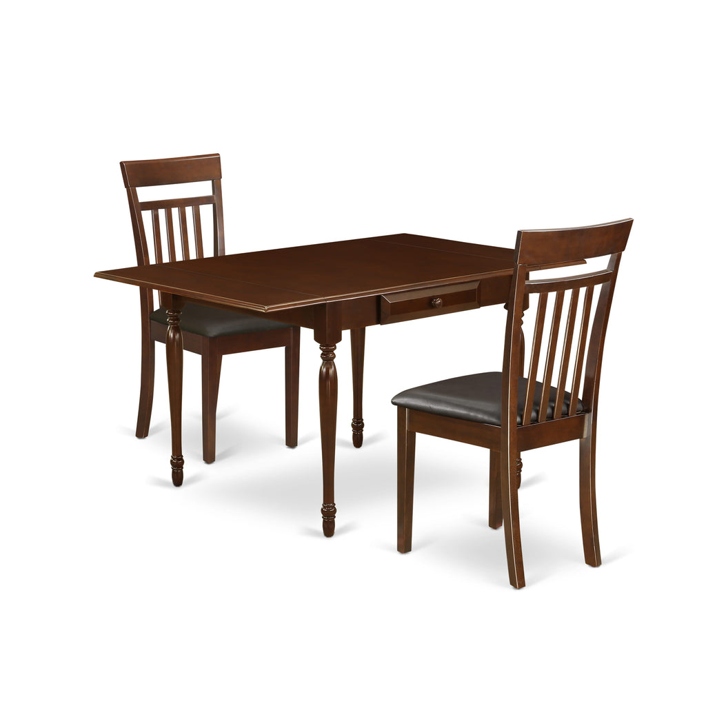 MZCA3-CFC-KS Compact Dining Ensemble with Flip-Top and Faux Leather Seating - 3 Piece Set, Mahogany Finish