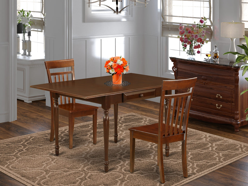 MZCA3-MAH-J Compact 3-Piece Dining Set with Dropleaf Table and Two Chairs in Mahogany Finish for Small Spaces