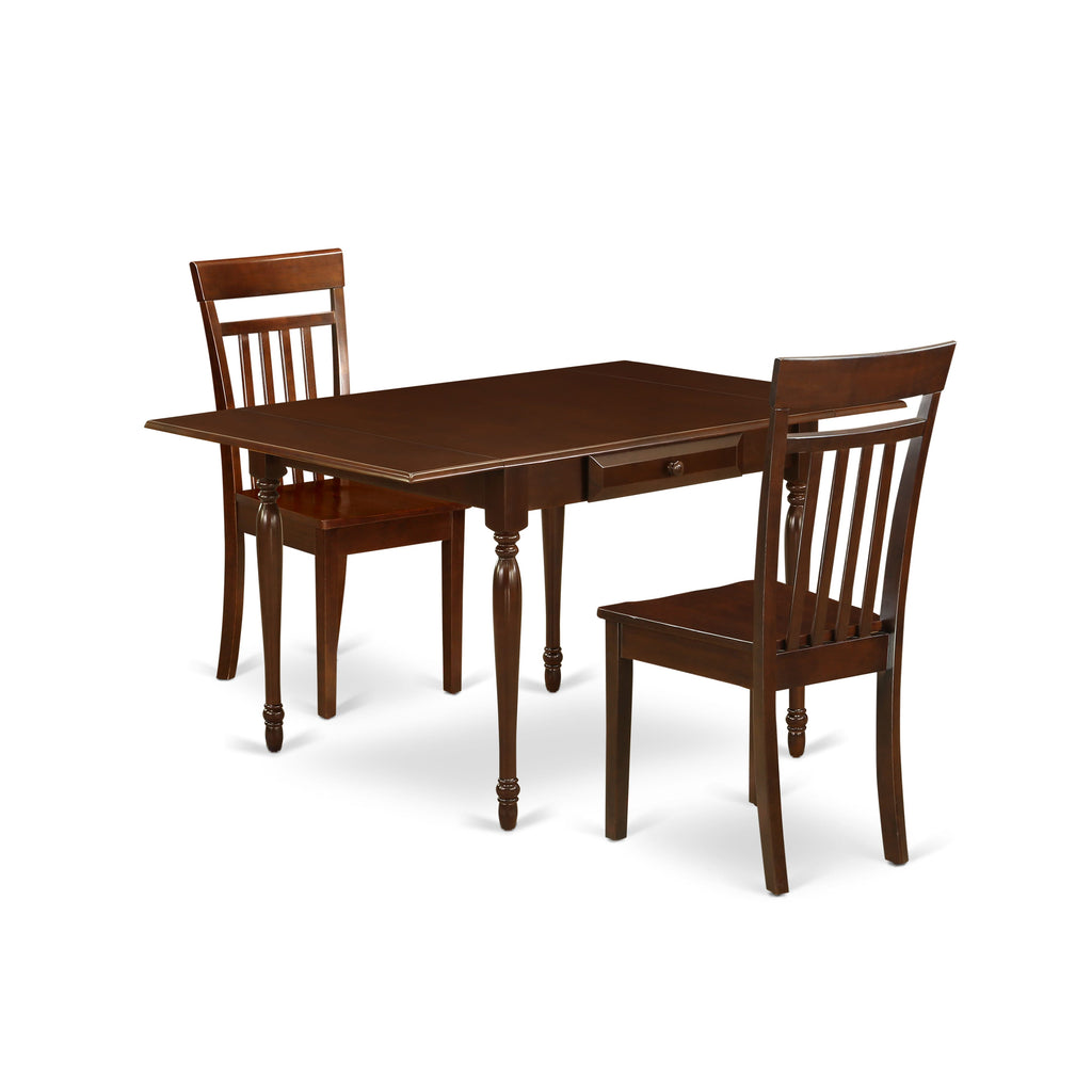 MZCA3-MAH-J Compact 3-Piece Dining Set with Dropleaf Table and Two Chairs in Mahogany Finish for Small Spaces