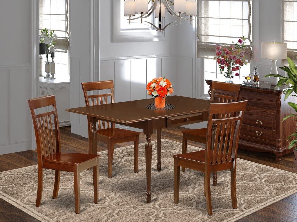 MZCA5-Y94-C Mahogany 5 Pc Dining Set Rectangular Table & Chairs with Dropleaf, 36x54 in Perfect Dimensions