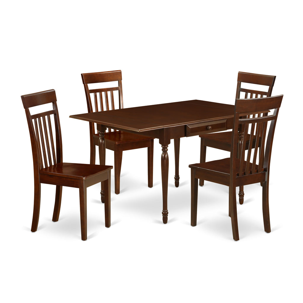 MZCA5-Y94-C Mahogany 5 Pc Dining Set Rectangular Table & Chairs with Dropleaf, 36x54 in Perfect Dimensions