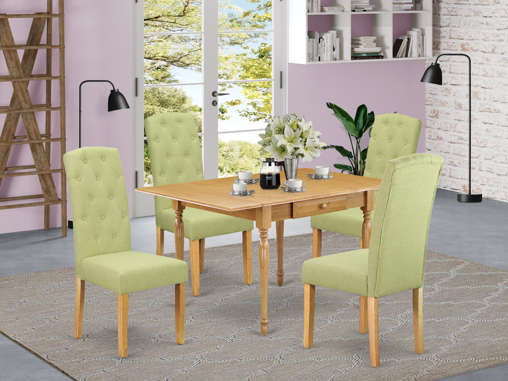 MZCE5-IU2-KM Elegant 5 Piece Dining Set for Four Including Dropleaf Table and Parsons Chairs with Limelight Linen Upholstery