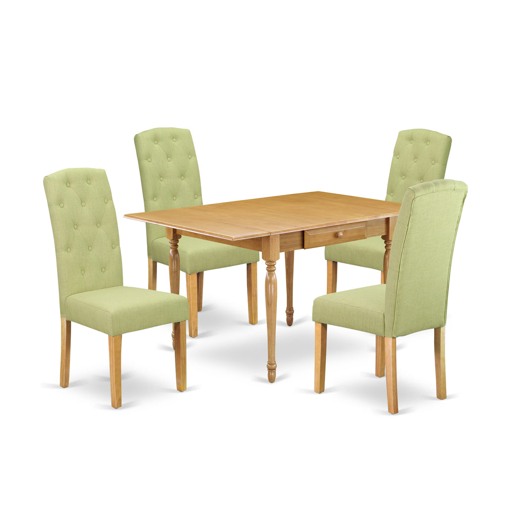 MZCE5-IU2-KM Elegant 5 Piece Dining Set for Four Including Dropleaf Table and Parsons Chairs with Limelight Linen Upholstery