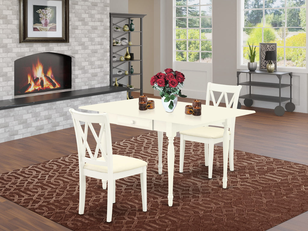 MZCL3-CVE-Q 3 Piece Dining Ensemble Dropleaf Table and 2 Linen Chairs, 36x54