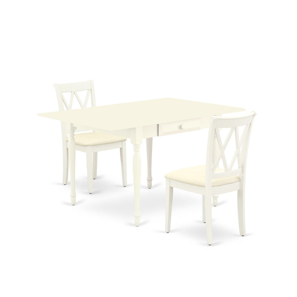 MZCL3-CVE-Q 3 Piece Dining Ensemble Dropleaf Table and 2 Linen Chairs, 36x54