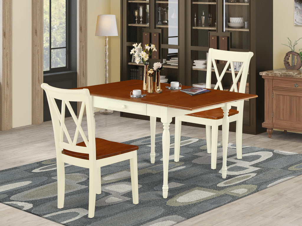 MZCL3-I17-J 3 Piece Dining Set with Dropleaf Table and Chairs, Buttermilk-Cherry, 36x54