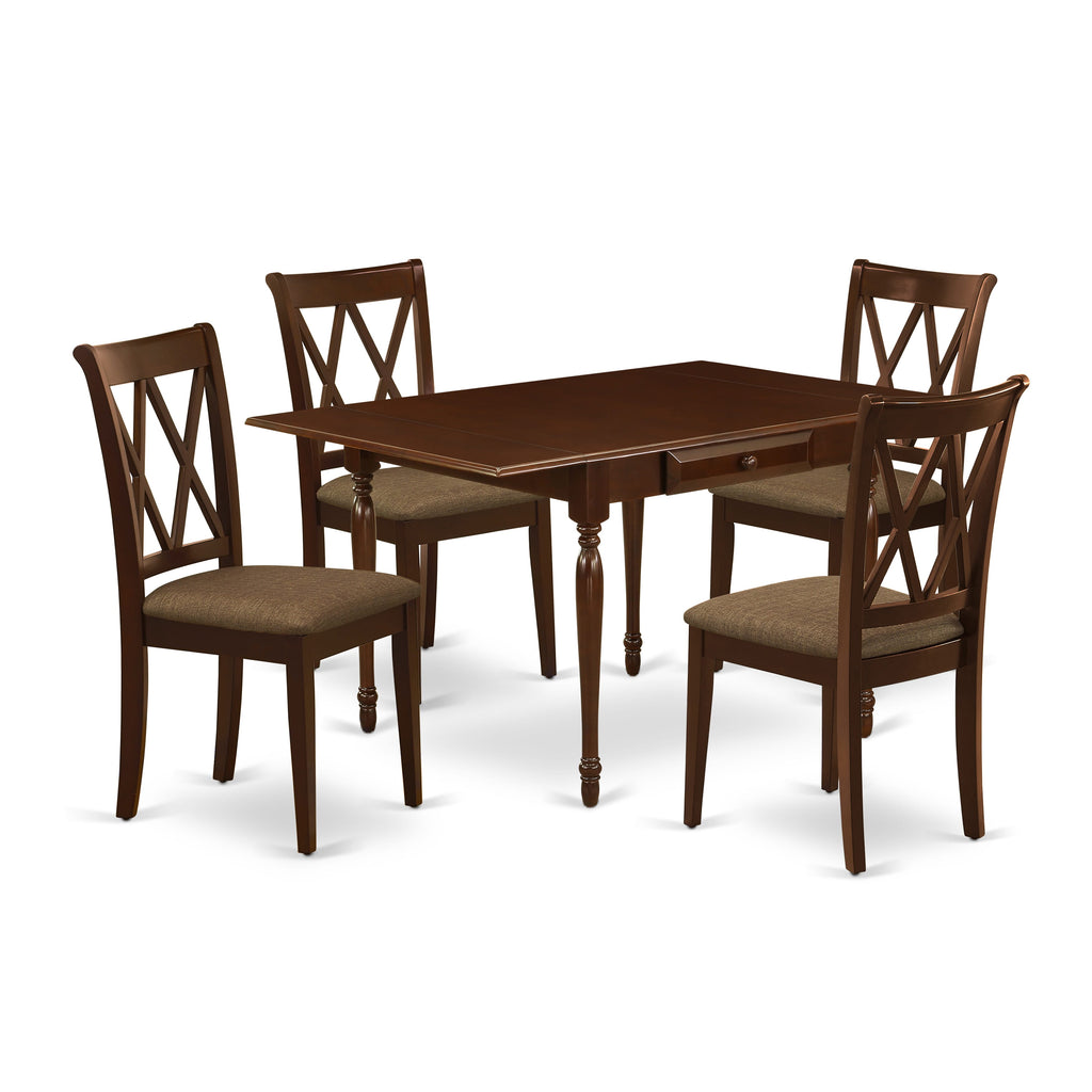 MZCL5-B6C-E 5-Piece Set Rectangle Table with Dropleaf and Upholstered Seating for Dining 36x54 in Rich Mahogany