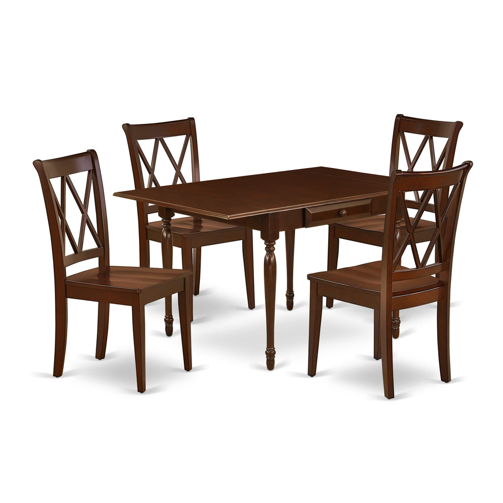 MZCL5-6ND-3 Stylish 5-Piece Dining Suite Expandable Rectangular Table and 4 Tailored Wood Seat Chairs, 36x54 in Rich Mahogany Finish