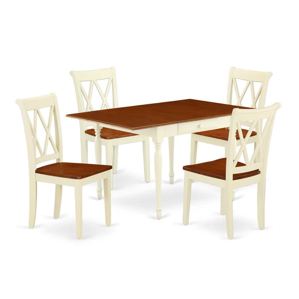 MZCL5-PBW-N 5-Piece Dining Ensemble Rectangular Dropleaf Table & 4 Chairs, Buttermilk Cherry Accents